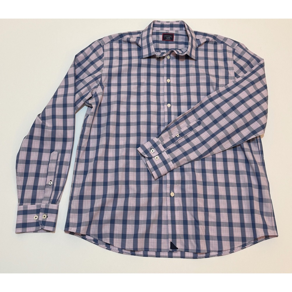 UNTUCKit Mens XL Long Sleeve Wrinkle Free Cotton Check Button Down Shirt Blue